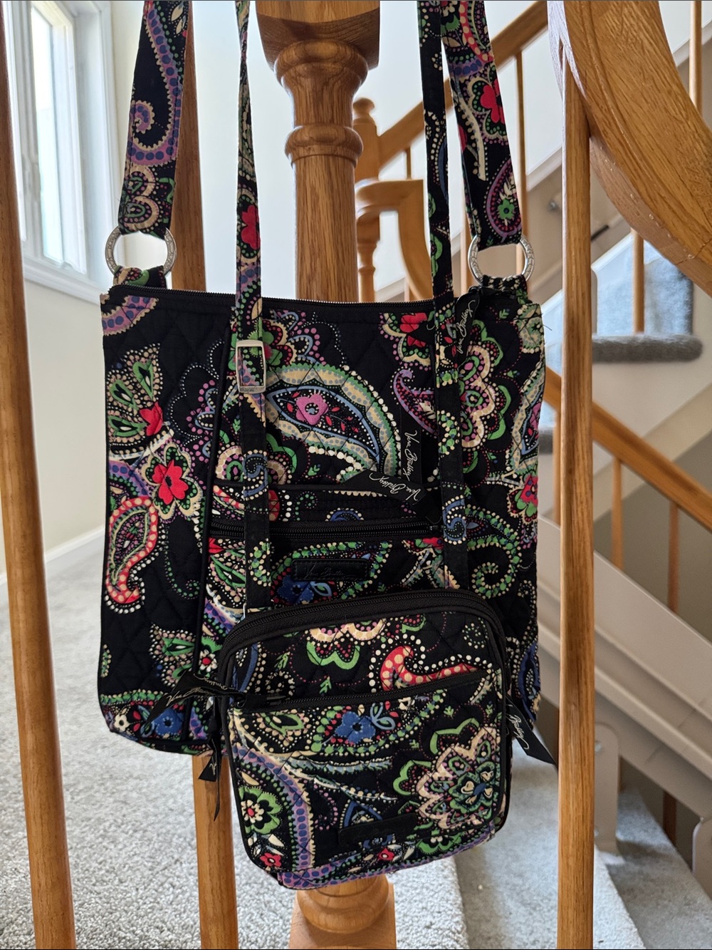 Vera Bradley Quilted Paisley Crossbody Bag in Black/Multicolor & clutch/wallet